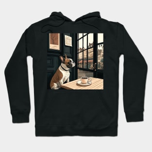 Beautiful French Bull Dog in a French Bistro Coffee Illustration Hoodie